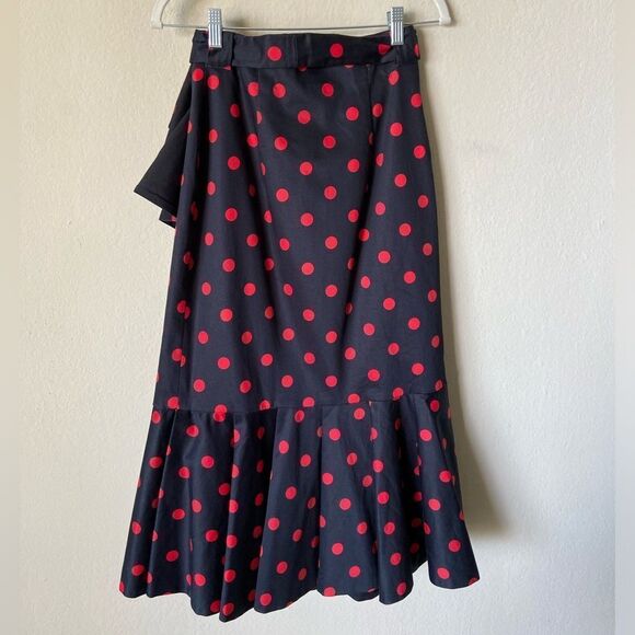 Marianna Senchina Two-Piece Black Polka Dot Bow Top Ruffled Midi Skirt Size M - Picture 14 of 15